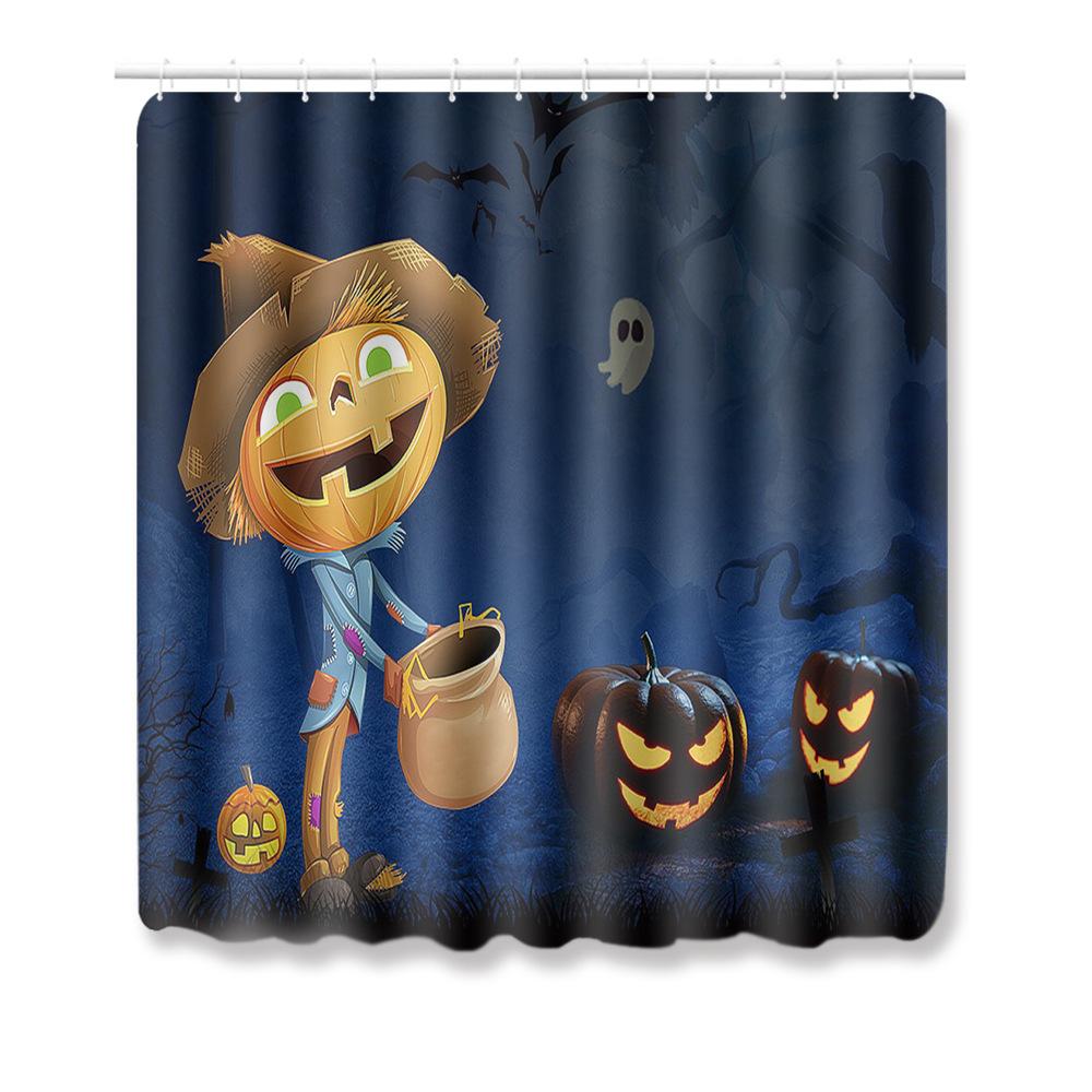 Halloween Shower Curtain Floor Mat Combination Four-Piece Household Door Mat Bedroom Non-Slip Carpet
