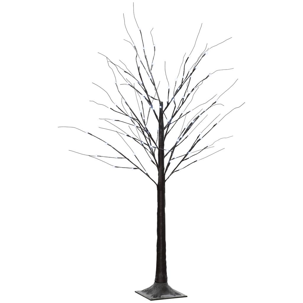 Artificial birch tree with LED lighting, 96 cool white micro-LEDs, 150 cm, brown