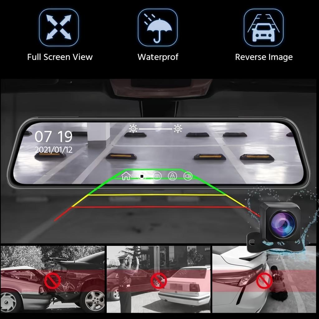 10 Inch IPS Touch Screen Dash Cam 1080P Wide Angle Lens Loop Recording Gravity Sensor Parking Monitoring