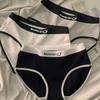 Women Panties Seamless Mid Waist Contrast Color Letter Pattern Elastic Soft Breathable Japanese Style Anti-septic Moisture-wicki