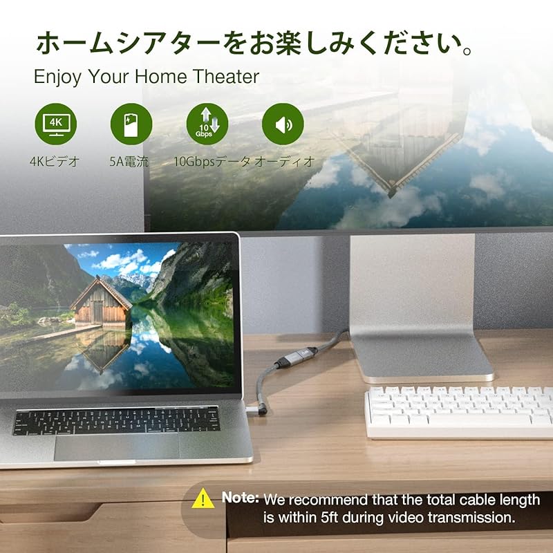 ULT-WIIQ USB Type C Extension Cable 1m L Shape 90 Degrees 3.1 Gen2(10Gbps) Male To Female Usb-c Conversion Adapter High Speed Data transfer/5A Fast