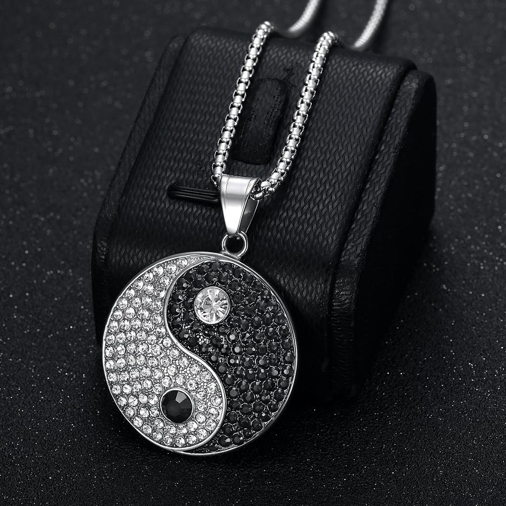 European American Cross-border Hot-selling Hip-Hop Jewelry Copper Gold-plated Full Diamond Tai Chi Yin Yang Pendant Necklace
