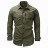 High Quality Men's Slim Fit Dress Shirts Masculina Business Male Long Sleeves Army Casual Turn Down Neck Shirt