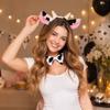 Cow Costume Accessories Set Headband with Horns Tie and Tail for Halloween Cosplay