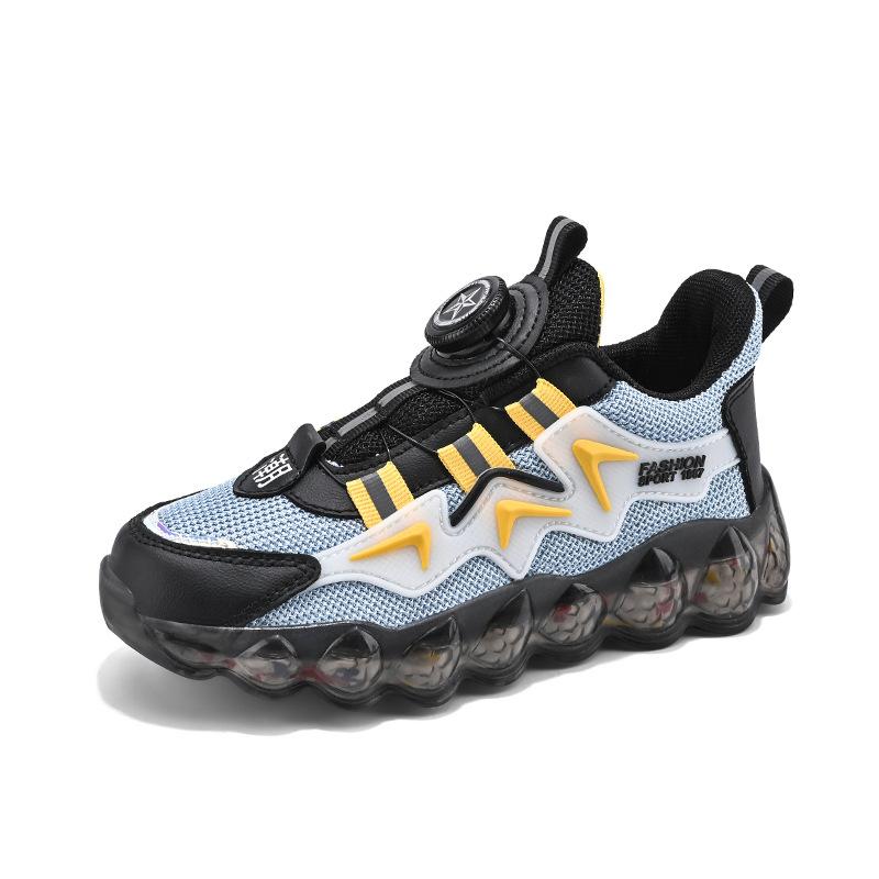 Детская спортивная обувь, вращающиеся пуговицы, обувь для больших мальчиков, кроссовки с мягкой подошвой, баскетбольные кроссовки с сеткой, детская обувь в модном стиле