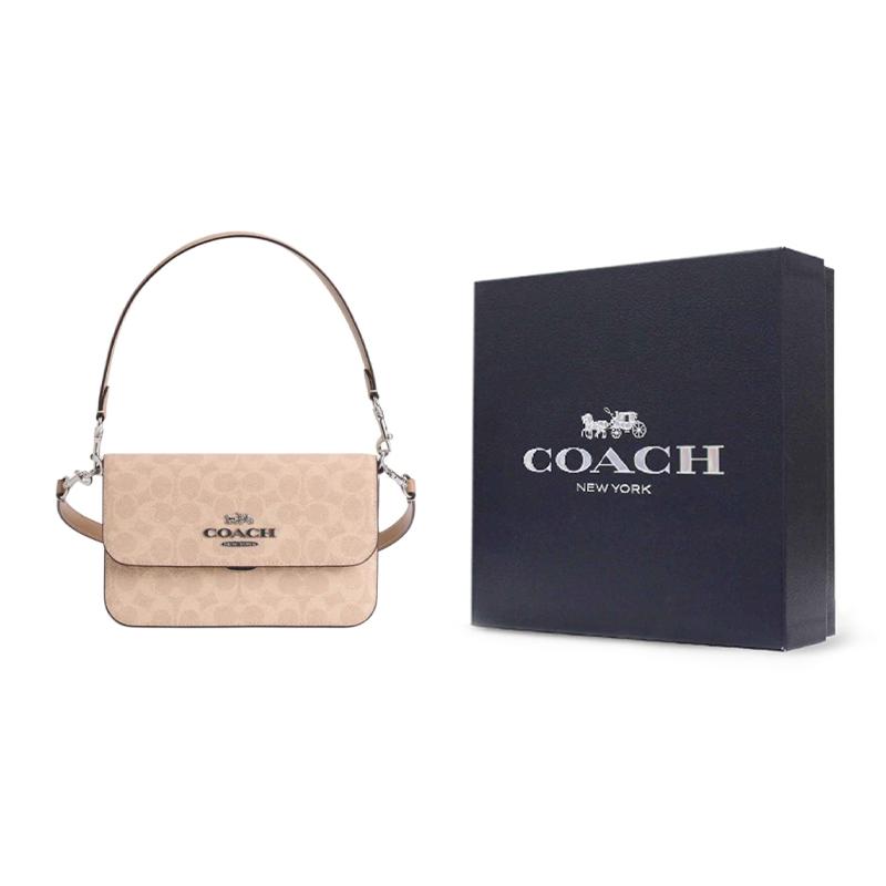 Coach Brynn 23 Brand Logo Adjustable Shoulder Strap Faux Leather And Split Cowhide Crossbody Tote Bag Medium Women handbags Light-Beige CX798-SVPWH