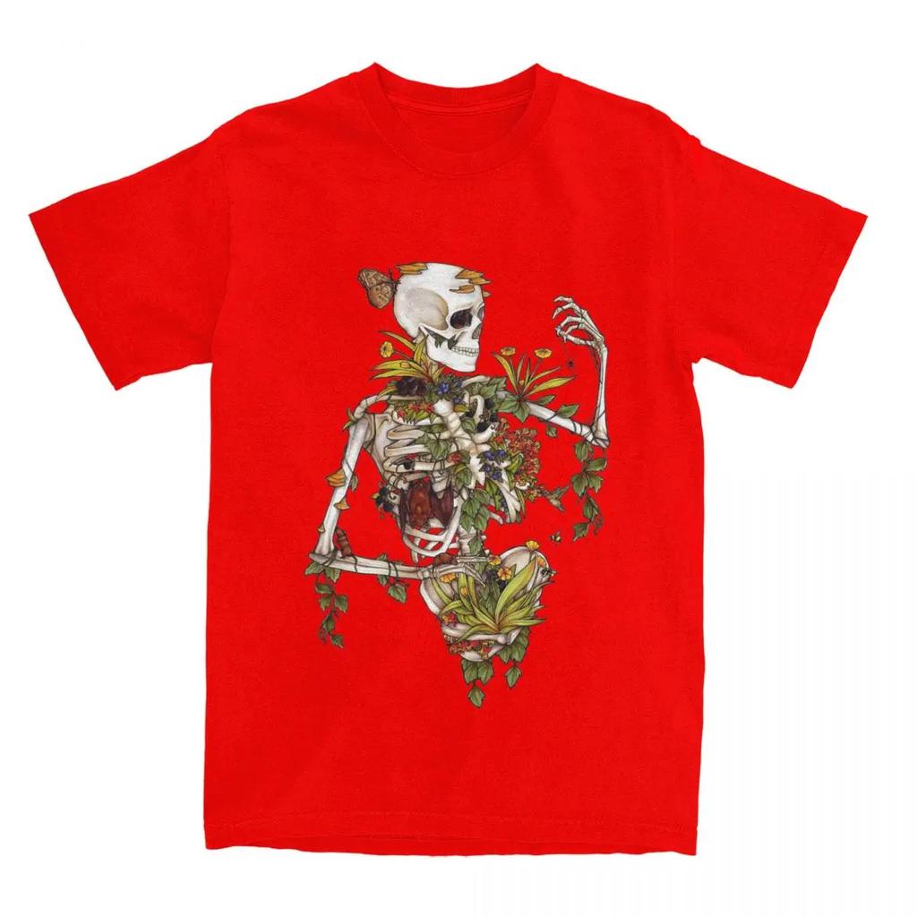 Футболки Crazy Bones And Botany Мужские Женские Чистый Растения Скелет Череп Арт Футболки Рубашка С Принтом Одежда