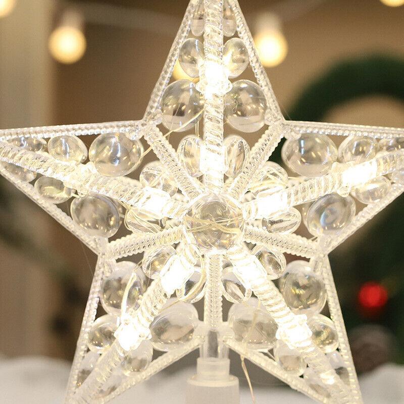 Glitter Star Christmas Tree Topper with LED Light Decor Xmas Tree Top Ornament