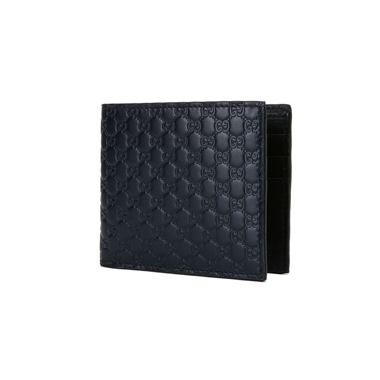 Gucci Vintage Logo Embossed Short Double Fold Leather Wallet Men Wallet Navy-Blue 260987-BMJ1N-4009