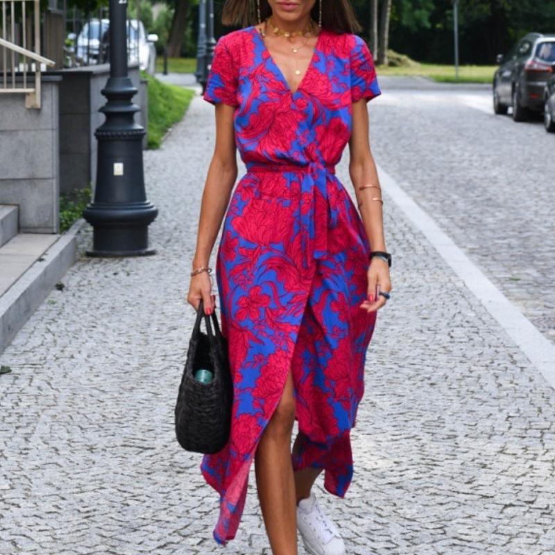 GMXIA Женские модные летние весенние однотонные повседневные платья с v-образным вырезом и короткими рукавами и высокой талией