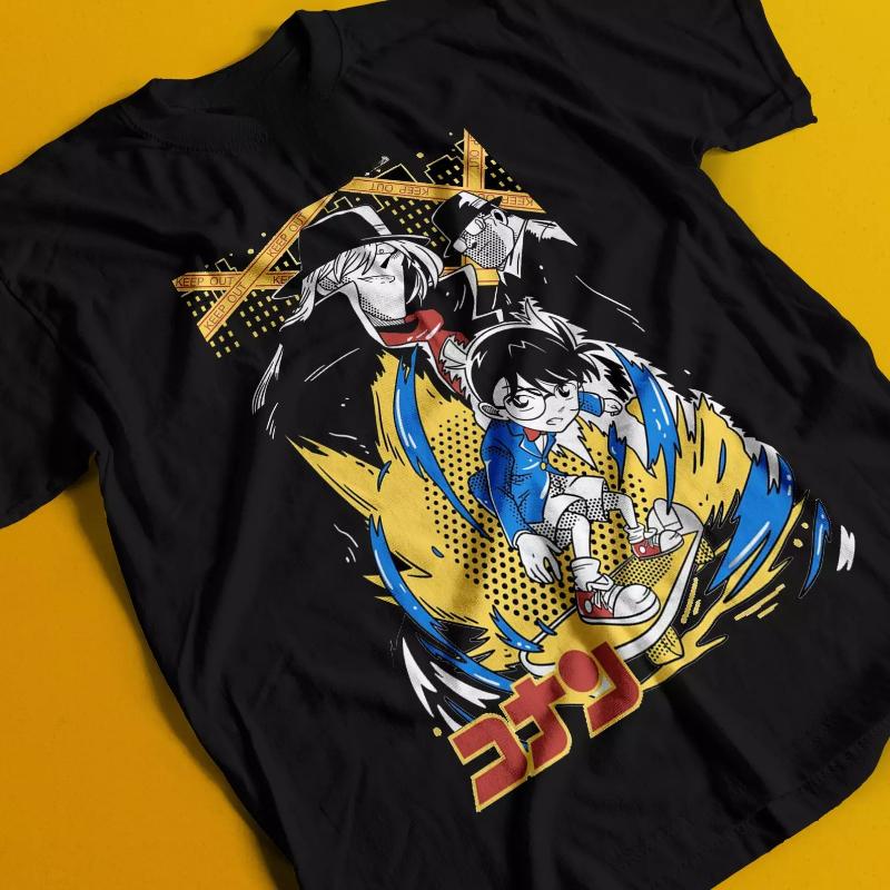 Футболка Детектив Конан Футболка Детектив Конан Футболка Хейдзи Абсент Джин Ран Дети Кот Аниме Лето Новинка Мужская Женская Уличная одежда