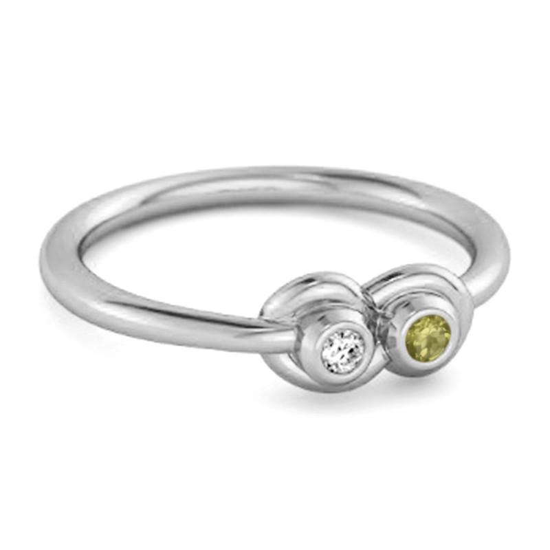 Peridot Twin Bezel Minimalist Ring - Sterling Silver
