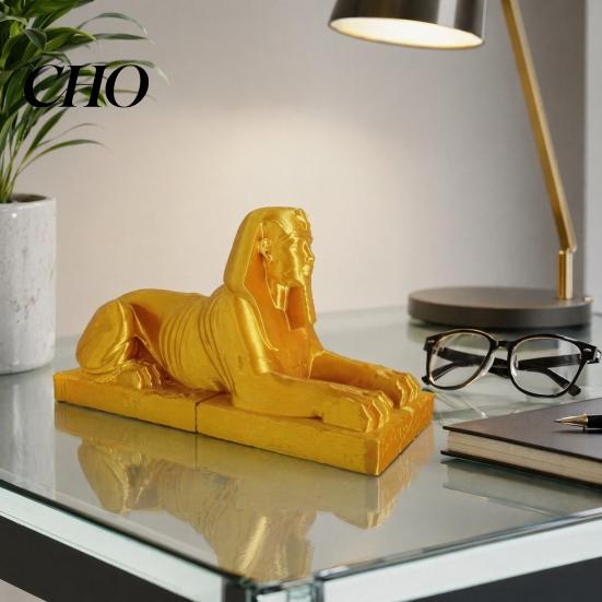 Golden Sphinx Decor Egyptian Collectible Figurine, 3D Printed Mini Statue, Vintage Egypt Souvenir Ornament for Home Desktop Decoration Luxury