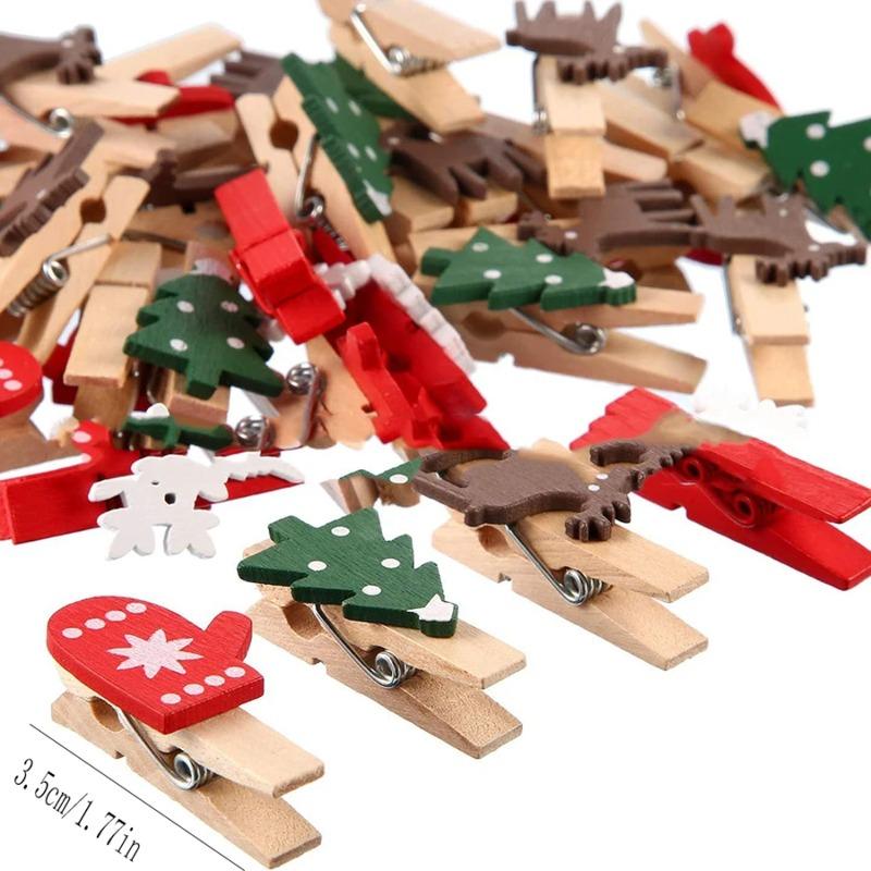 10pcs Mixed Christmas Wood Clips Christmas Tree Photo Clips Elk Gloves Snowflake Clothespins DIY Photo Pegs for New Year