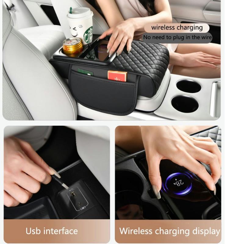 Универсальная подушка-подлокотник для автомобиля, беспроводная зарядка, утолщенная подушка для высоты, органайзер-бокс с подстаканником, подушка с эффектом памяти, подушка для подлокотника