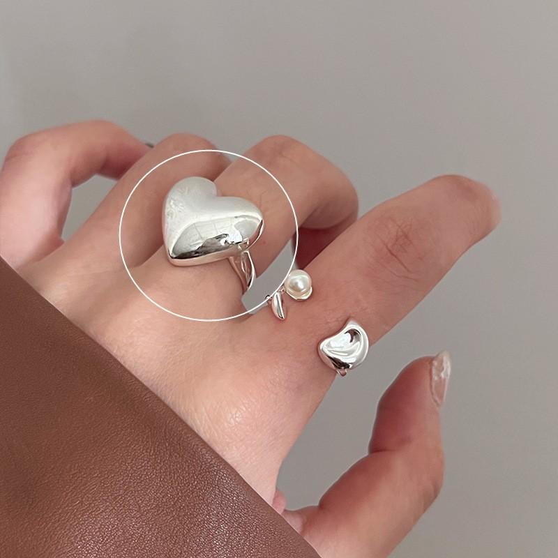 Korean Version Plain Ring Irregular 925 Sterling Silver Versatile Ring Women's Niche Ins Style Design Non-fading Combination Ring