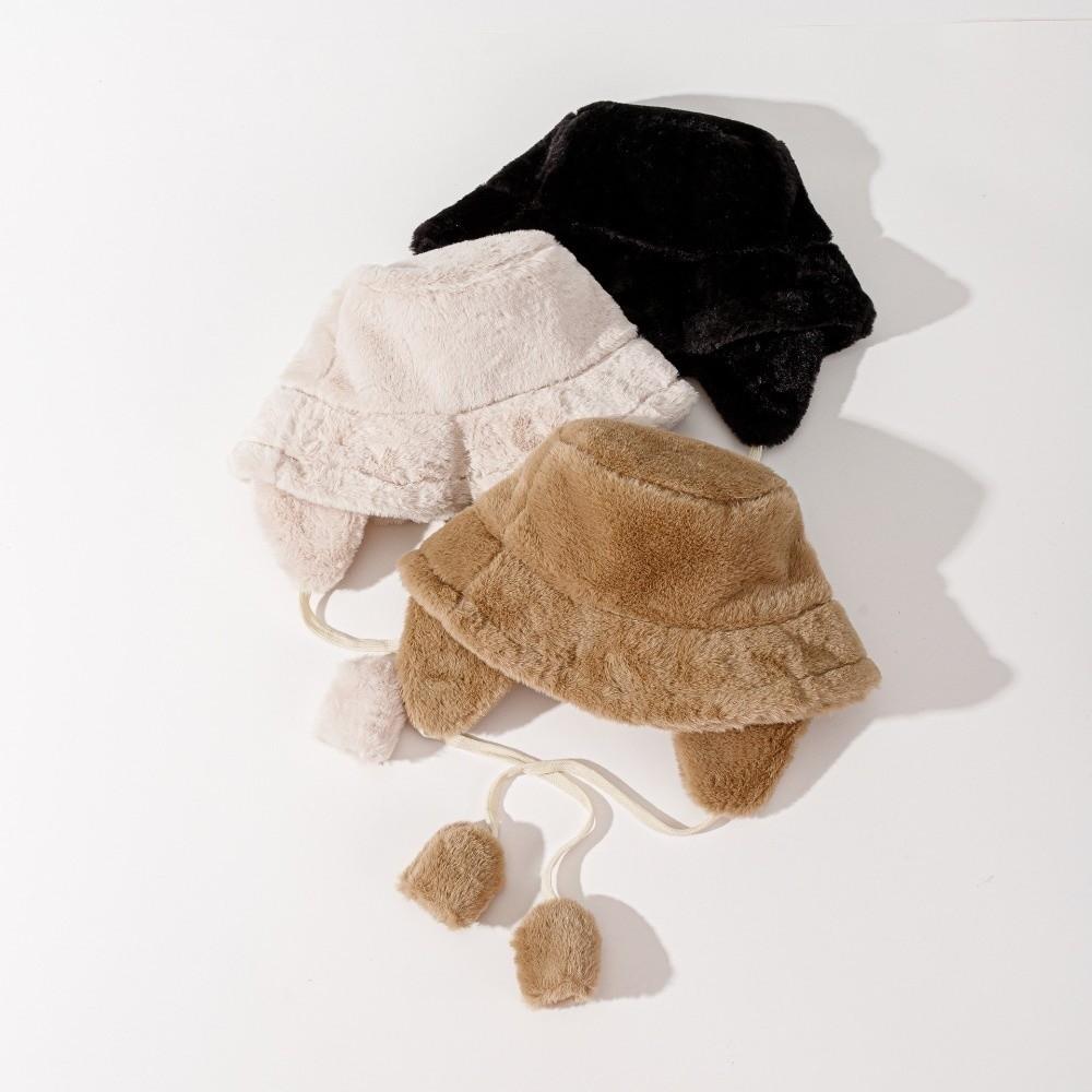 Solid Color Winter Fisherman Hat Anti-cold Plush Bucket Cap Ushanka Plush Panama Hat Outdoor