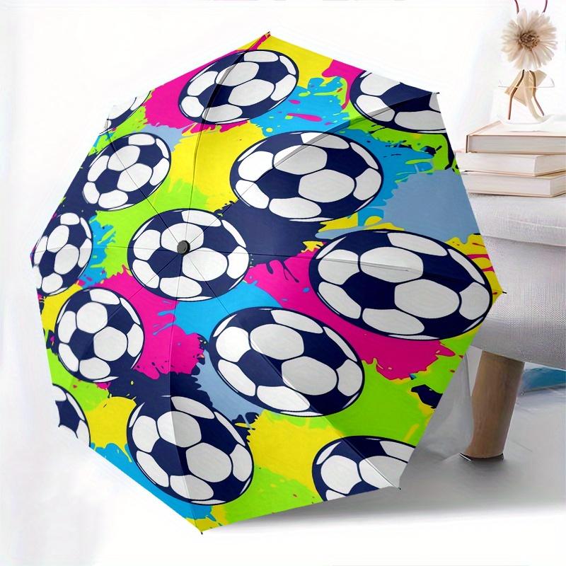 Soccer Ball Pattern Automatic folding umbrella simple eight rib design, bright color pattern, durable iron frame, ideal for travel and outd