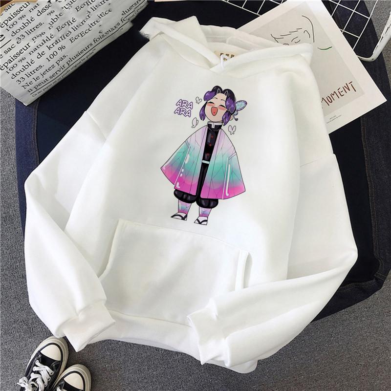 Japan Kawaii Kamado Nezuko Demon Slayer Anime Hoodie Aesthetics White Clothes Harajuku Oversized Long Sleeve Hooded Sweatshirts