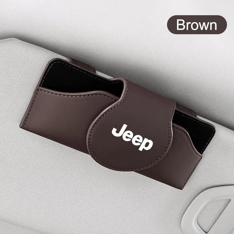 For Jeep Leather Car Glasses Case Sunglasses Storage Box Clip For Jeep Renegade Wrangler JL JK Gladiator Grand Cherokee Compa