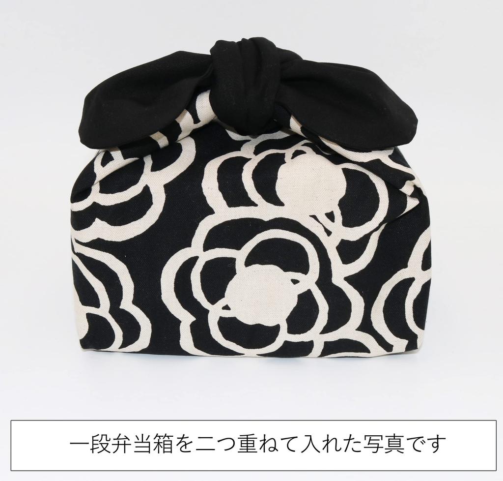 Insulated Lunch Bag, No Drawstring, Tie-On Type, Azuma Bag, Ribbon, Camellia Design (Black X Red)