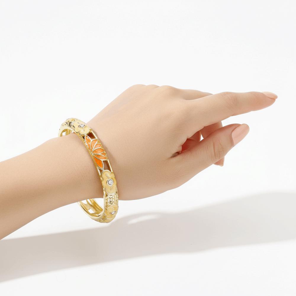 Enamel Vintage Cloisonne Bangle Hollow Out Women's Hand Bracelet Chinese Flower Bangle Ladies