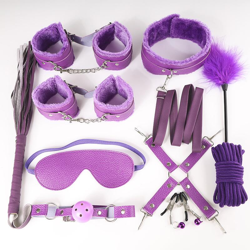 11 Pcs/ Set Bondage Toys Plush Cuffs Strap Whip Rope Adult Sex Game Toy 18+