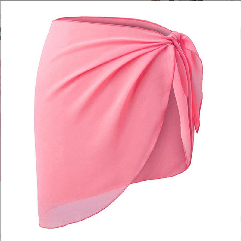 Summer Women's Short Saree Seaside Vacation Beach Party Bikini Cover-ups Solid Color Chiffon Breathable Wrap Mini Skirt