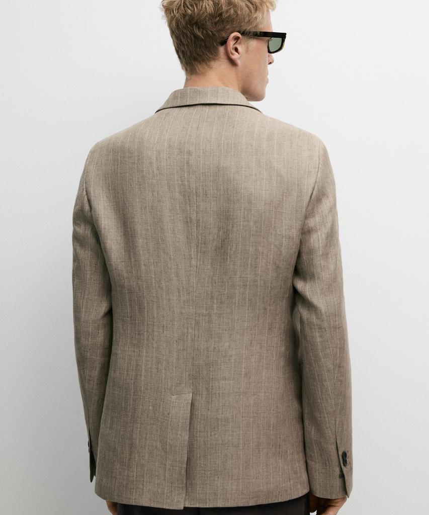 Massimo Dutti Herringbone Stripe Linen Blazer
