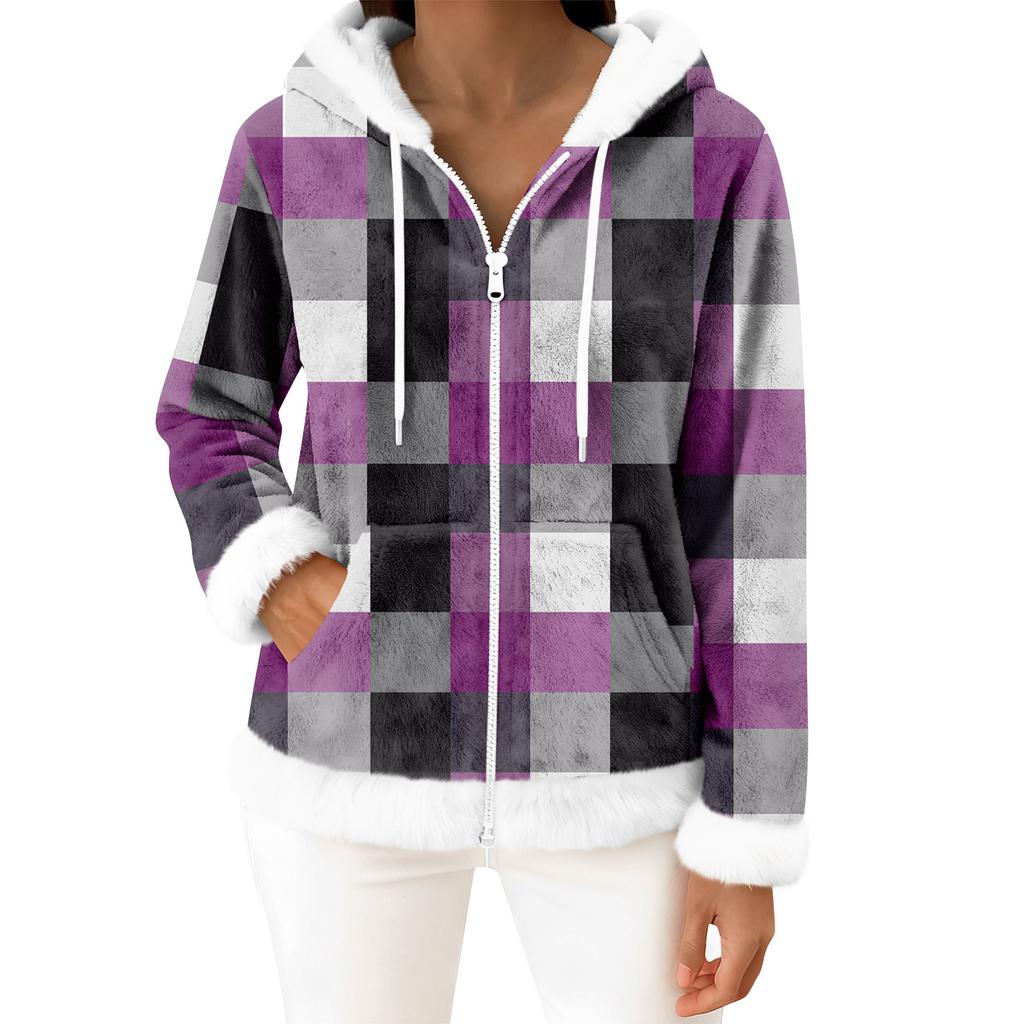 Women's Casual Fashion Long-Sleeved Zip-Up Fleece Hooded Cardigan