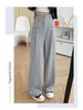 Gray High-Waisted Wide-Leg Pants for Petite, Loose Casual Commuter Style, Floor-Length for Spring/Autumn.