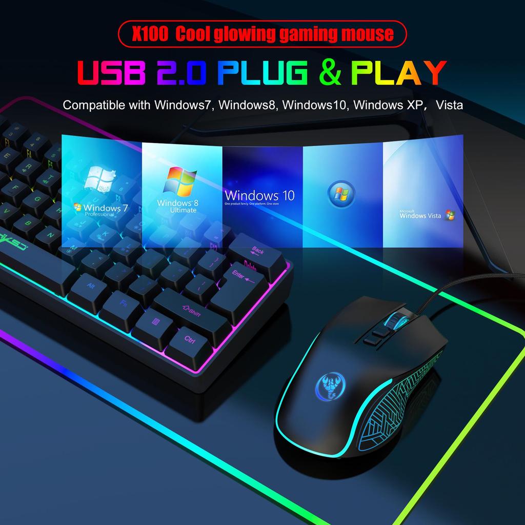 Colorful Luminous Wired Gaming Mouse: X100 Adjustable 3600 DPI