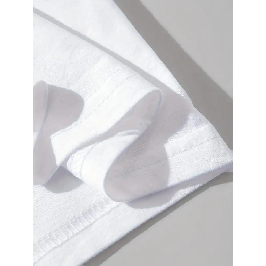 Футболка мужская с круглым вырезом и коротким рукавом с принтом алфавита - мягкая, слегка эластичная полиэстеровая ткань, машинная стирка, всесезонная одежда