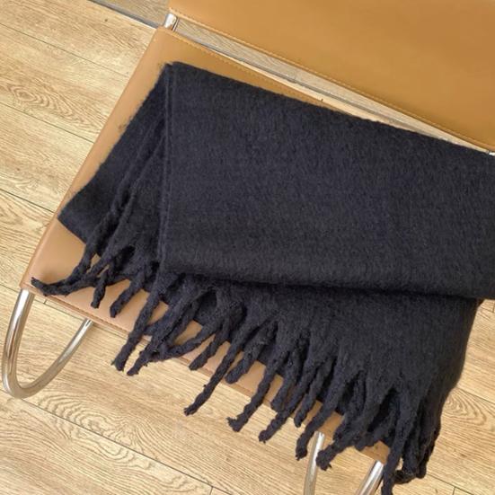 Women Scarf Solid Color Thickened Knitting Scarf with Tassel Decoration Versatile Design Warm Winter Scarf