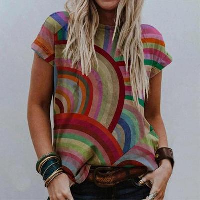 Женская летняя футболка тренд красочный принт ретро мода футболки с коротким рукавом повседневные принтованные топы