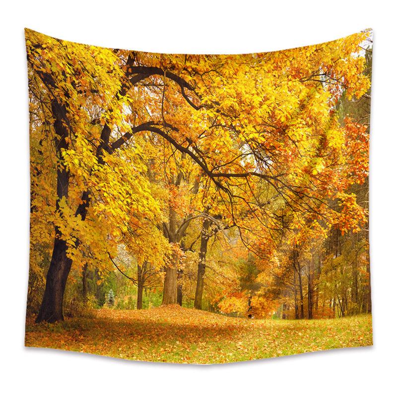 Autumn Yellow Forest Stream Landscape Print Pattern Tapestry Home Living Room Bedroom Wall Decor Background Cloth