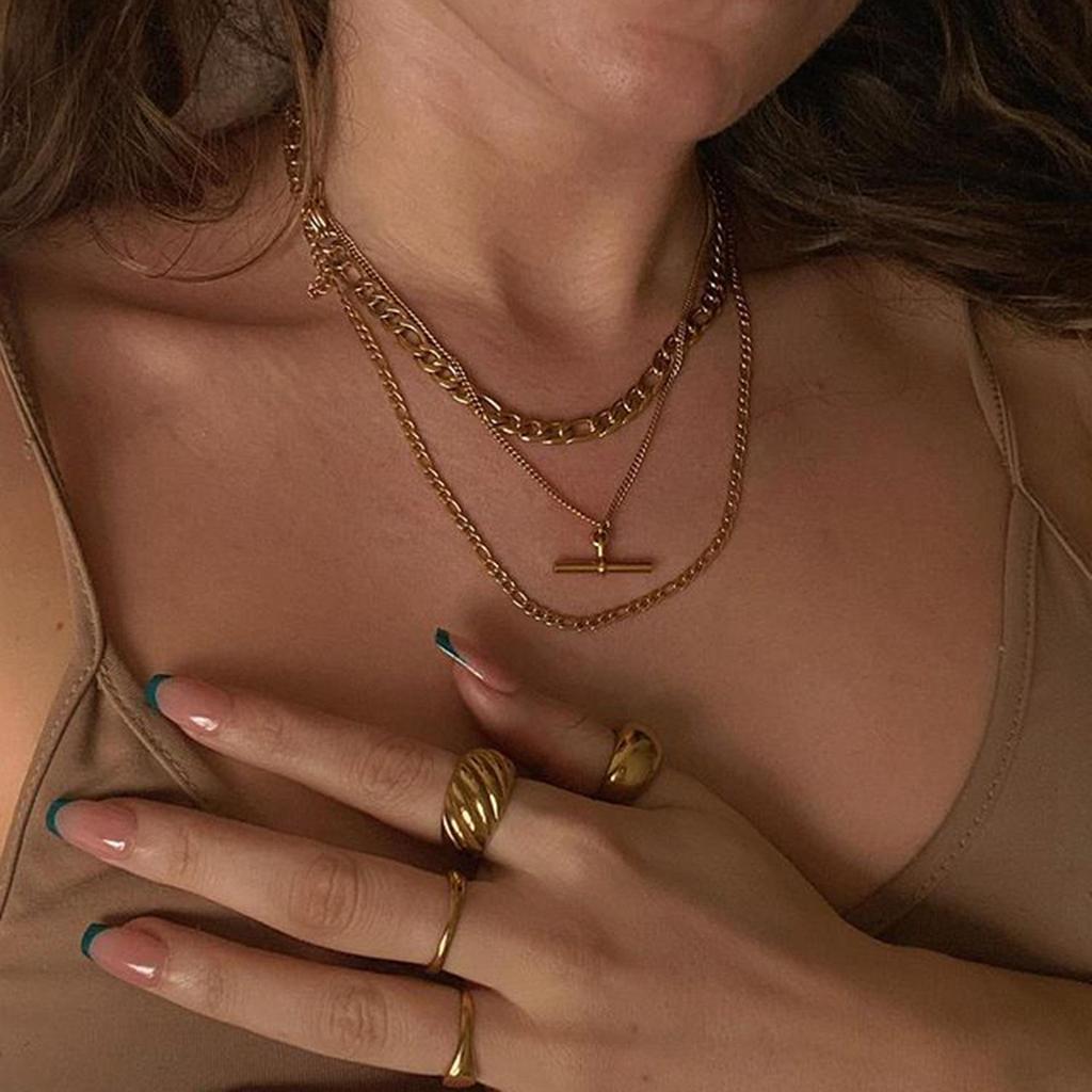 Колье-чокер с подвеской-перекладиной из нержавеющей стали с 18-каратным золотым покрытием - варианты цепочек Фигаро, Кубинская или Веревочная, европейский и американский панк хип-хоп стиль