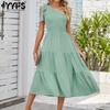 Women's Fashion Spring Autumn Solid Color Print Sleeveless High Waist Casual Dresses