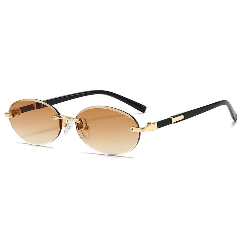 Трендовые безободковые овальные солнцезащитные очки - Заявление о хип-хоп моде для горячей девушки