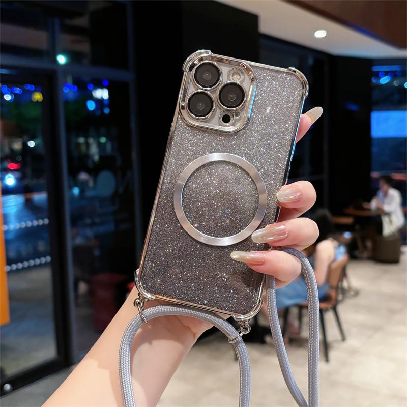 Bling Glitter Case For Xiaomi 15 Pro 15 Ultra 14 Pro 14 Ultra 14T Pro Magnetic Plating Crossbody Lanyard Cord Phone Cover Funda