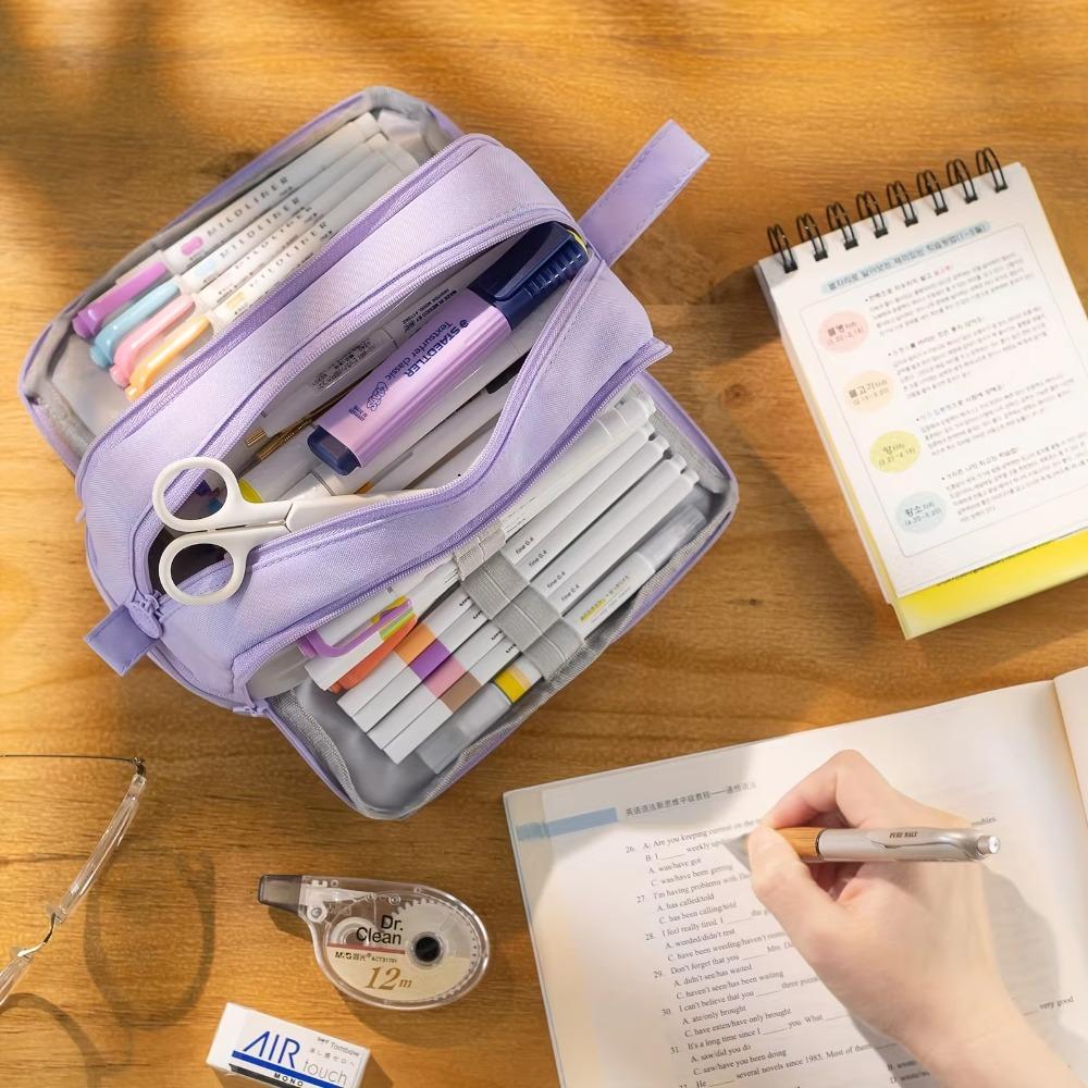 3/4 Compartment Pencil Case Multilayers Large Capacity School Student Pencil Cases Transparent Partition Pen Divider