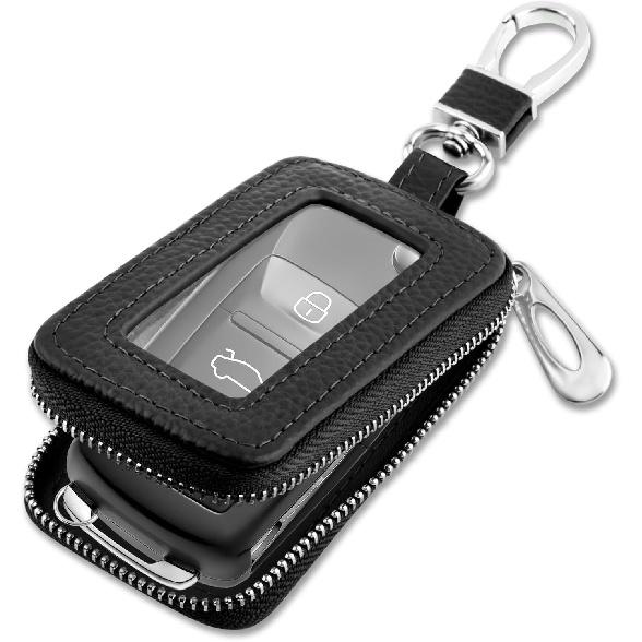 Stylish Car Key Fob Case with Sunroof&Keychain,Leather Car Key Fob Cover for Protection,Universal Key Covers Car Accessories (Black)