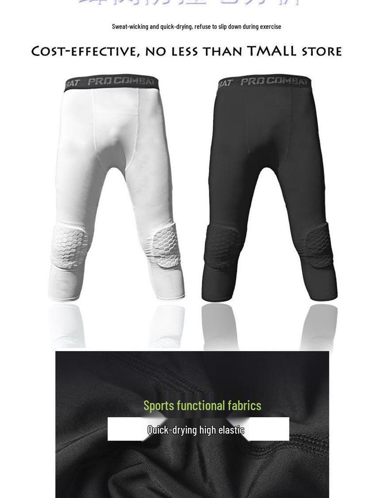 Men's Basketball Compression Pants with Knee Pads - High Elasticity for Sports & Fitness