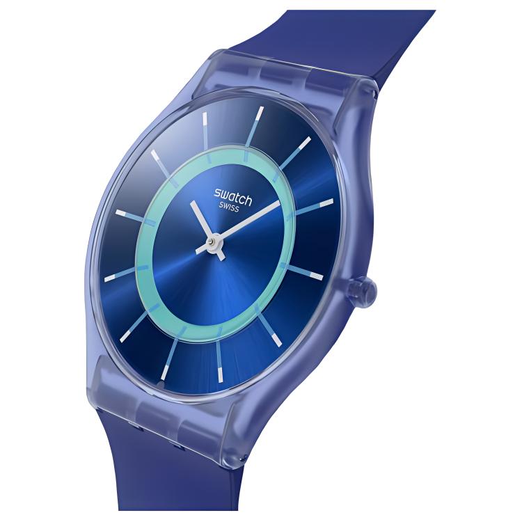 Swatch Серия SKIN кварцевый механизм водонепроницаемые 30 метров модный стиль унисекс швейцарские часы 34 мм синий циферблат корпус из биоматериалов силиконовый ремешок SS08I100