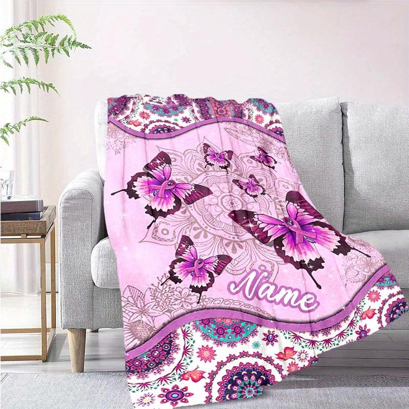 Purple Butterfly Customize Your Name Blanket Used For Chair Office Sofa Bed Camping Soft And Warm Giving Friends And Relatives Birthday Gifts