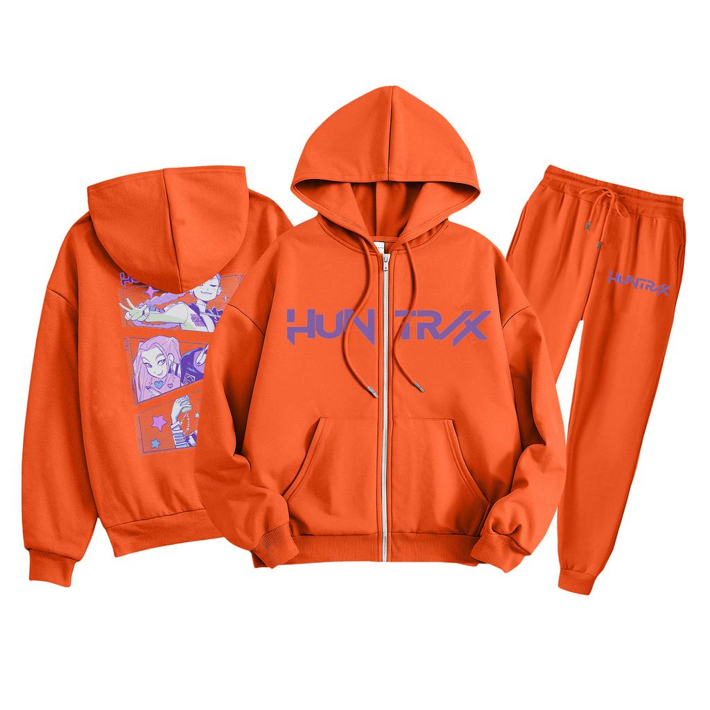 Детская мода Толстовка с капюшоном на молнии с длинными рукавами и спортивные штаны Однотонный комплект толстовки с карманами