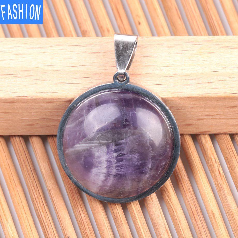 Женское простое ожерелье из нержавеющей стали с плоским камнем в европейском и американском стиле, модное ожерелье с натуральными кристаллами