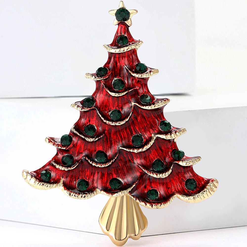 Vintage Enamel Christmas Tree Brooch Pin Rhinestone Brooches Party Jewelry Gifts