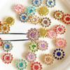 100pcs 14mm Round Plum Blossom Drill Triple Diamond Buckle Multicolor Flower Beads Round DIY Hair Accessories Colorful Double Layer Flower Rhinestones