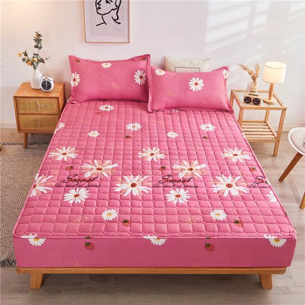Quilted Mattress Cover Printing Non-slip Fitted Bed Sheet Dust Protection Cover Thicken Bedding Sheet Bedcloth No Pillowcases